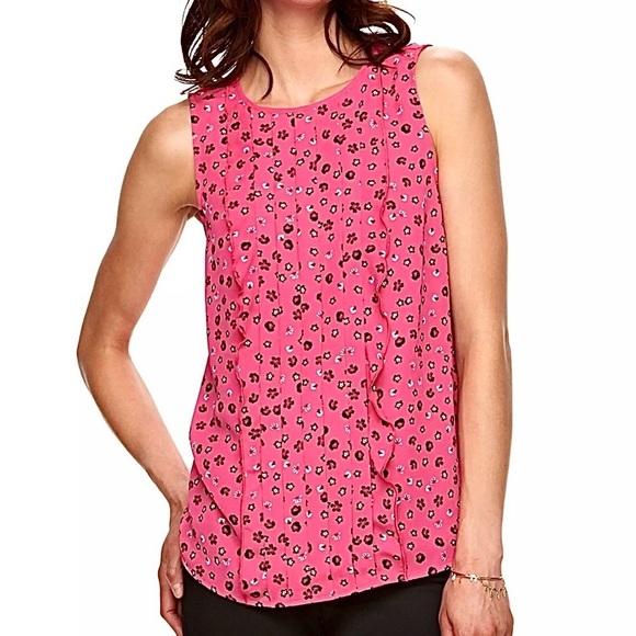 Tank‎ Top Sleeveless Blouse Floral Pleated Ruffle ELLE Sz L EUC - Picture 1 of 13